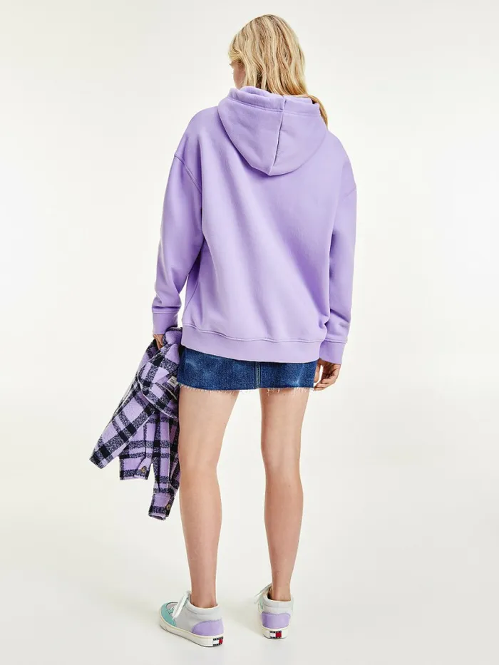 Tommy Hilfiger Signature Logo Oversized Hoody Violet Viola Womens Sweatshirts and Hoodies Fashion
