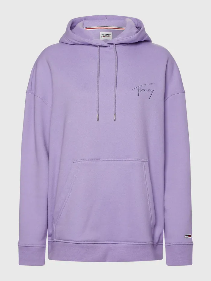 Tommy Hilfiger Signature Logo Oversized Hoody Violet Viola Womens Sweatshirts and Hoodies Fashion
