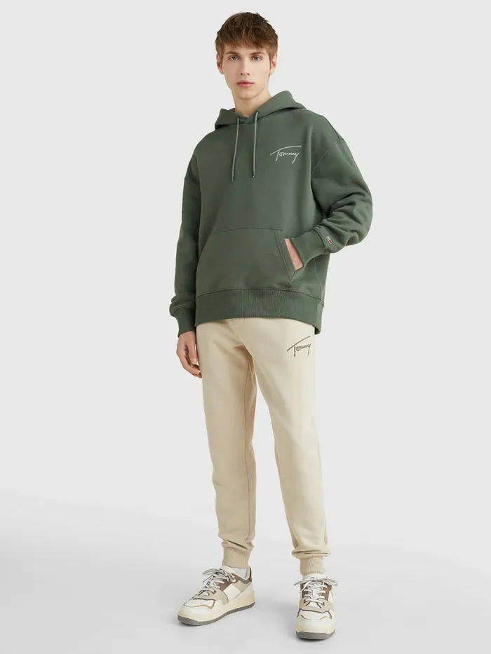 Tommy Hilfiger Signature Logo Relaxed Fit Hoody Avalon Green Mens Sweatshirts and Hoodies Casaul