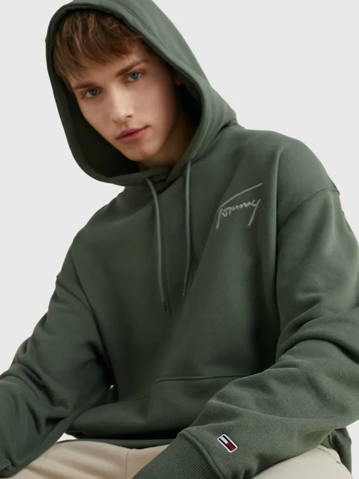 Tommy Hilfiger Signature Logo Relaxed Fit Hoody Avalon Green Mens Sweatshirts and Hoodies Casaul