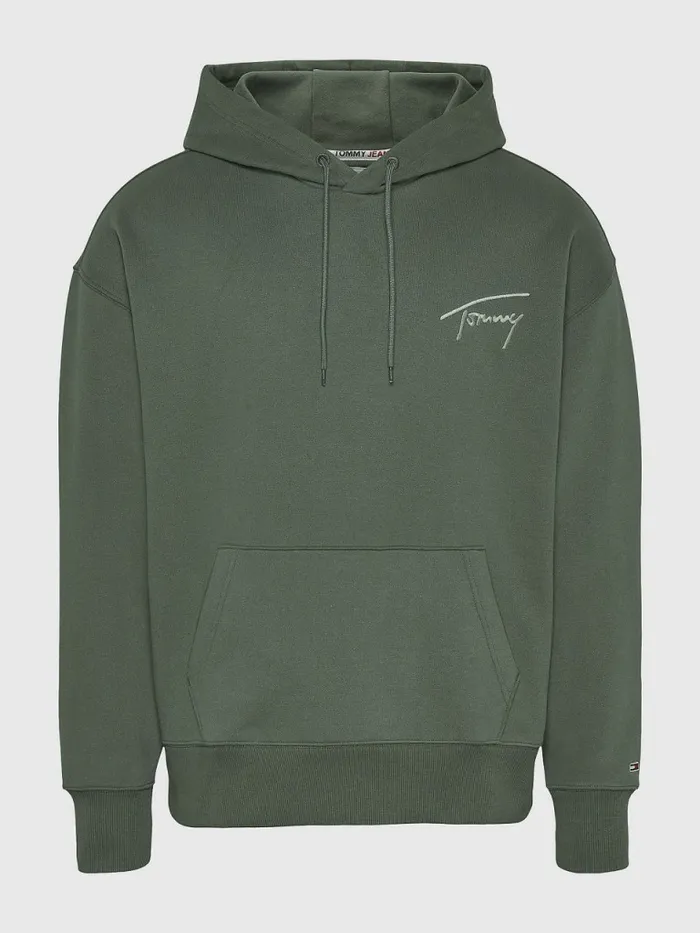 Tommy Hilfiger Signature Logo Relaxed Fit Hoody Avalon Green Mens Sweatshirts and Hoodies Casaul