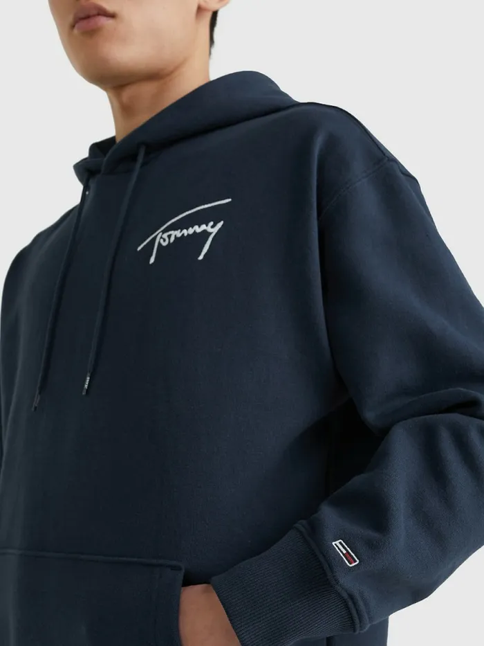 Tommy Hilfiger Signature Logo Relaxed Fit Hoody Twilight Navy Mens Sweatshirts and Hoodies Casaul