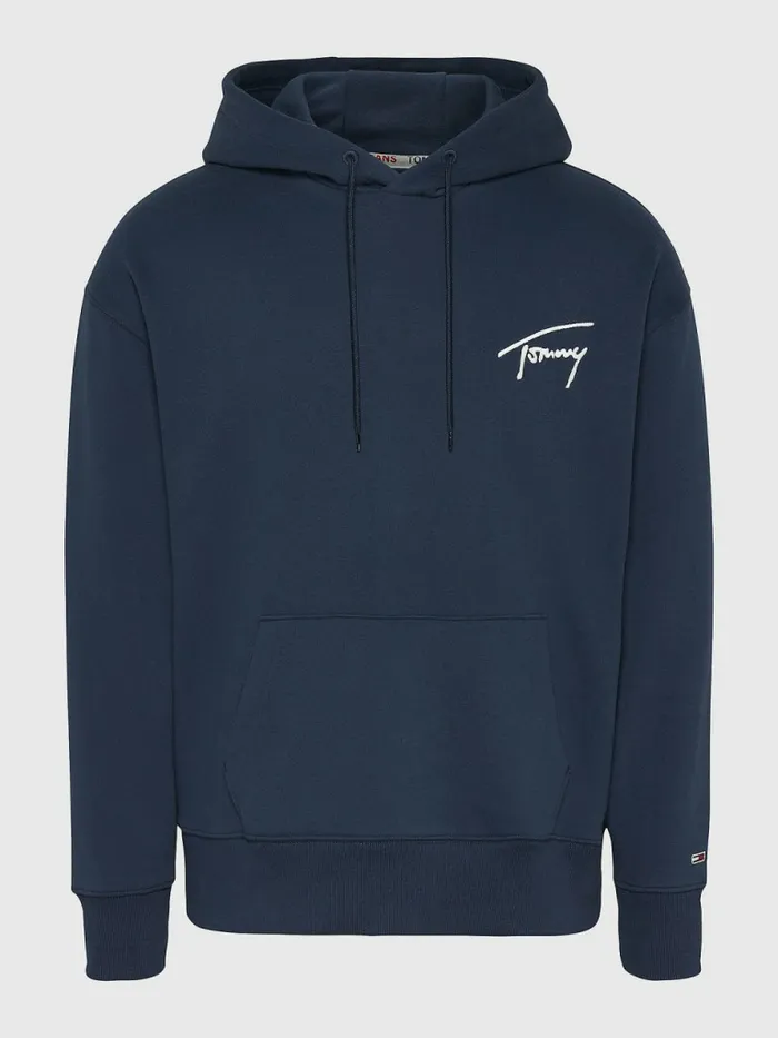 Tommy Hilfiger Signature Logo Relaxed Fit Hoody Twilight Navy Mens Sweatshirts and Hoodies Casaul