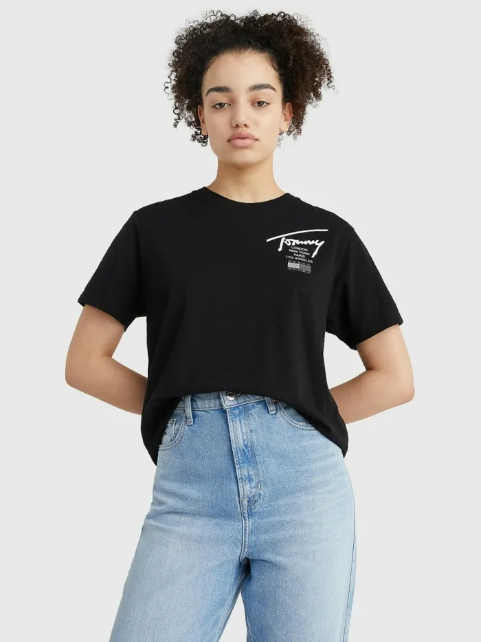 Tommy Hilfiger Signature Logo Relaxed Fit TShirt Black Womens TShirts Cheap On Sale Tommy Hilfiger Signature Logo Relaxed Fit TShirt Black Womens TShirts Cheap On Sale