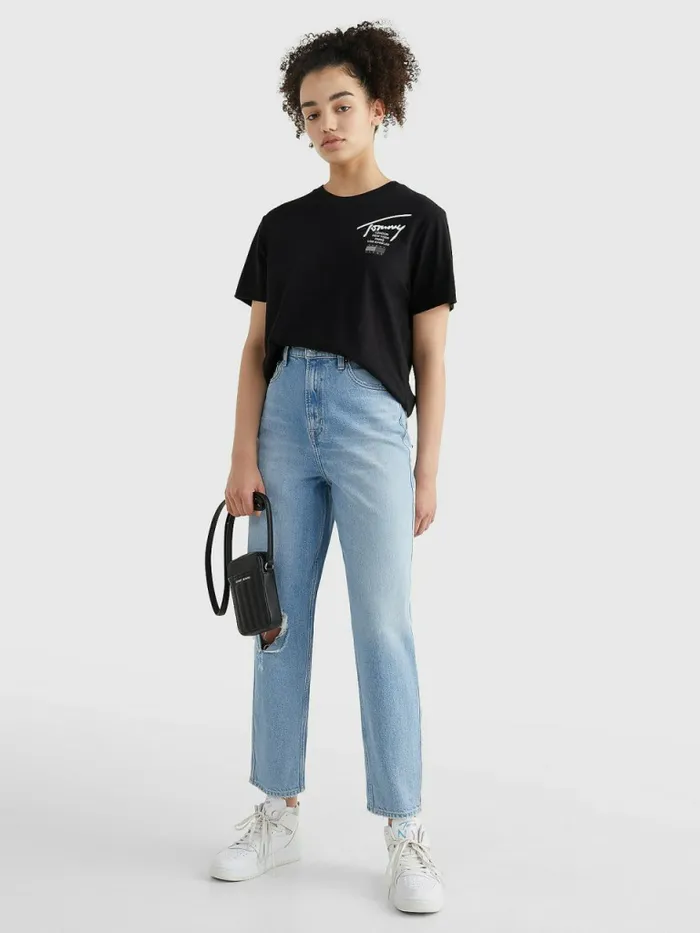 Tommy Hilfiger Signature Logo Relaxed Fit TShirt Black Womens TShirts Cheap On Sale
