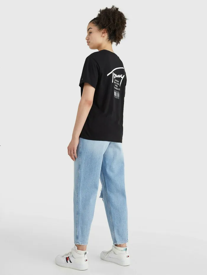 Tommy Hilfiger Signature Logo Relaxed Fit TShirt Black Womens TShirts Cheap On Sale