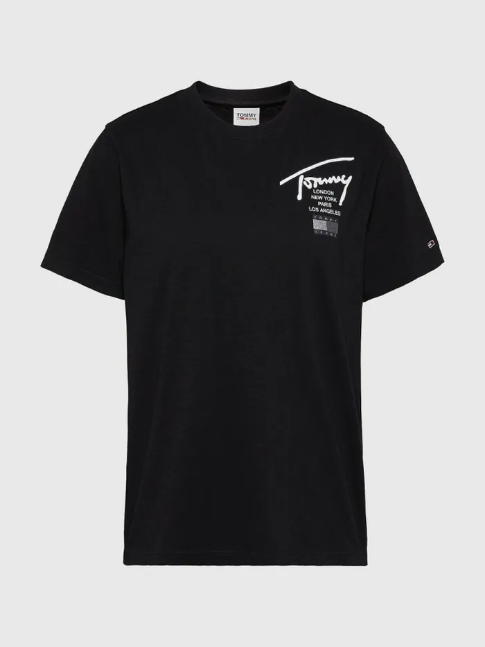 Tommy Hilfiger Signature Logo Relaxed Fit TShirt Black Womens TShirts Cheap On Sale
