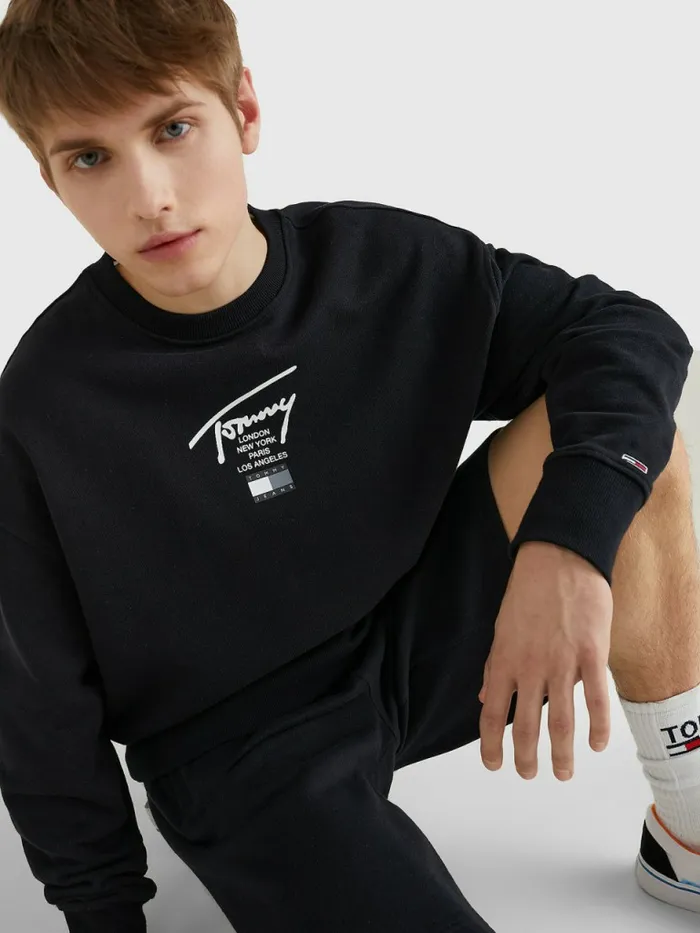 Tommy Hilfiger Signature Logo Sweatshirt Black Mens Sweatshirts and Hoodies Gift 4 You