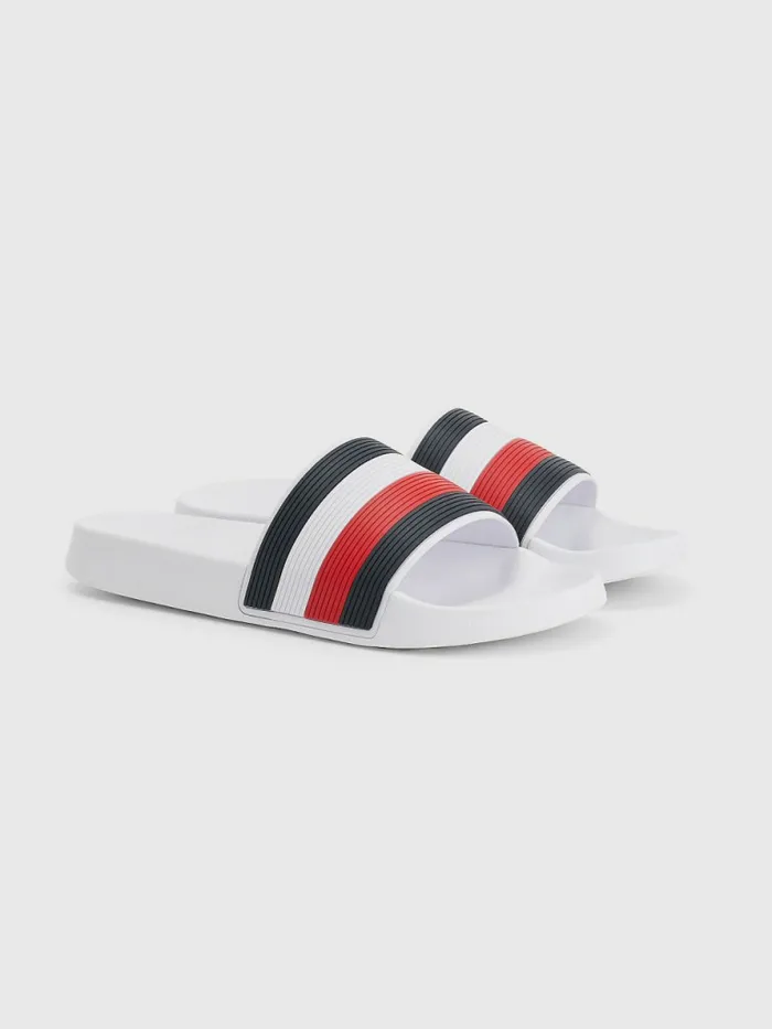 Tommy Hilfiger Signature Pool Slides White Mens Sandals Sliders and Flip Flops Gift for Friend