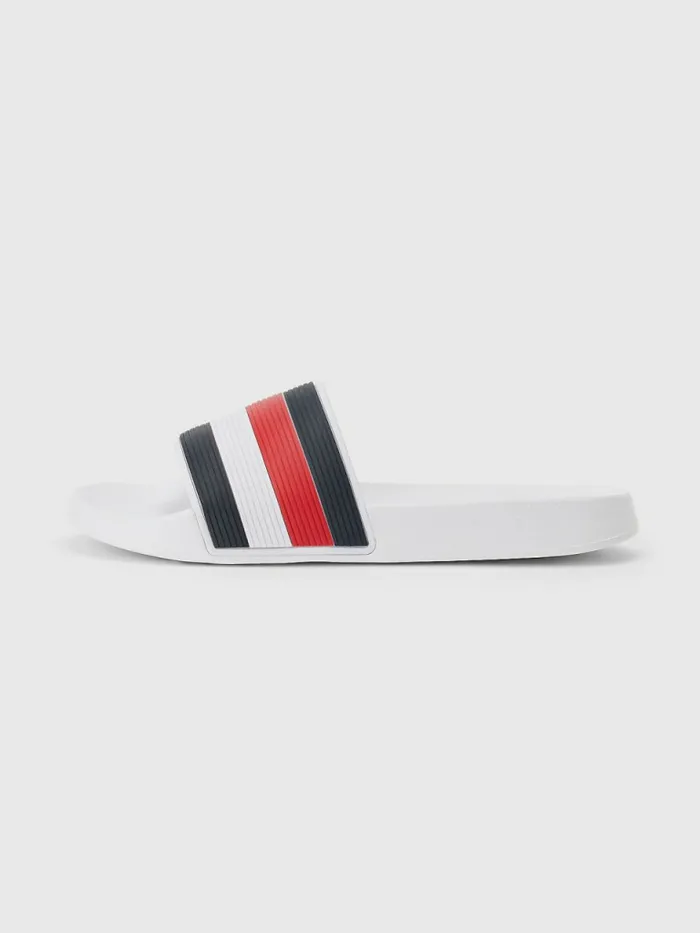 Tommy Hilfiger Signature Pool Slides White Mens Sandals Sliders and Flip Flops Gift for Friend