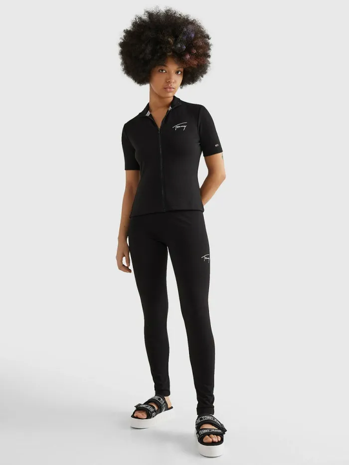 Tommy Hilfiger Signature Short Sleeve ZipThru Black Womens CoOrds