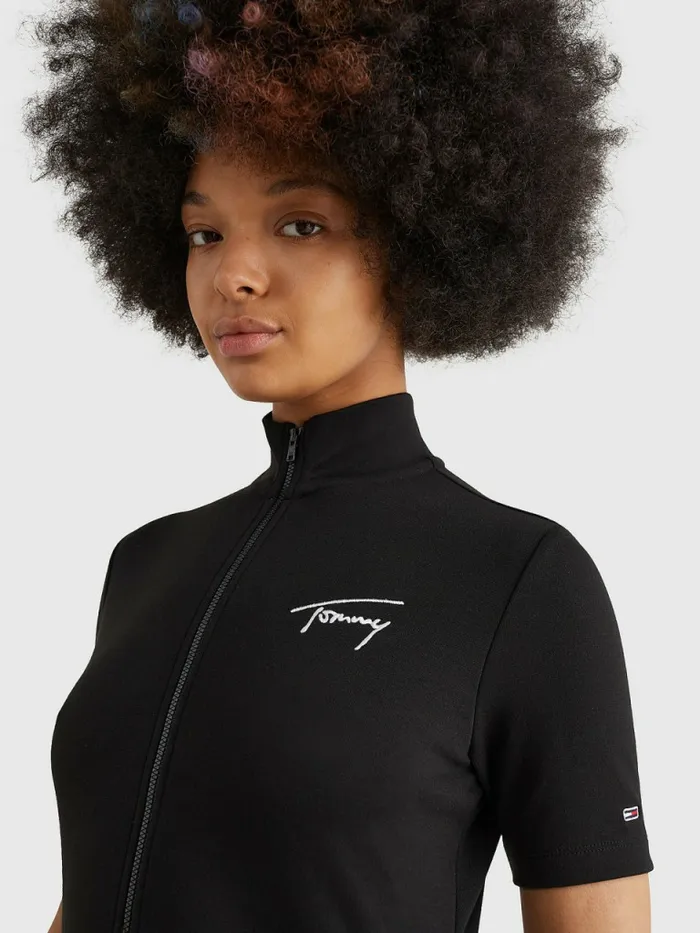 Tommy Hilfiger Signature Short Sleeve ZipThru Black Womens CoOrds