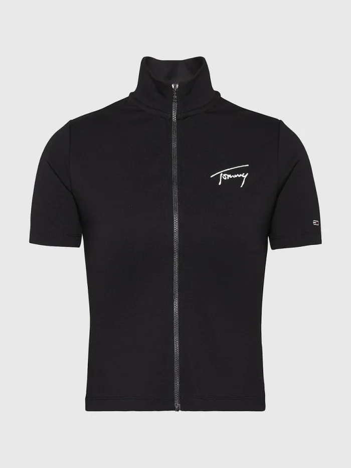 Tommy Hilfiger Signature Short Sleeve ZipThru Black Womens CoOrds