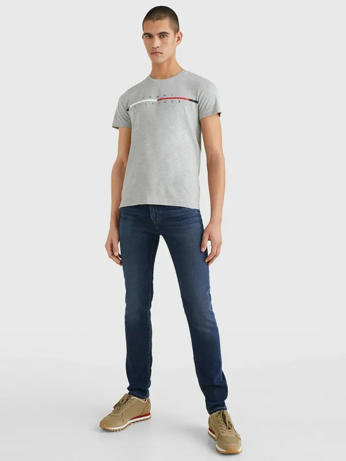 Tommy Hilfiger Signature Split Logo TShirt Light Grey Heather Mens TShirts Casaul