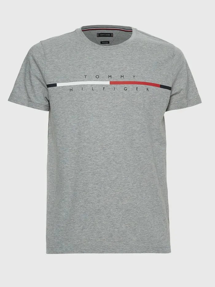 Tommy Hilfiger Signature Split Logo TShirt Light Grey Heather Mens TShirts Casaul