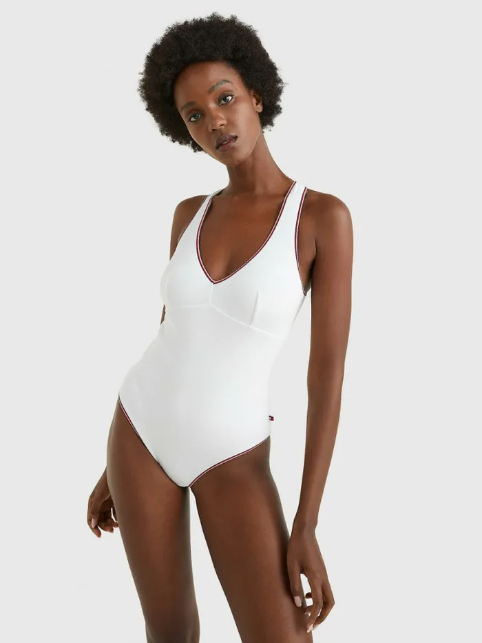 Tommy Hilfiger Signature Tape Bodysuit White Womens Lingerie