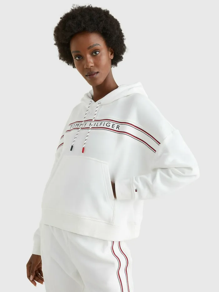 Tommy Hilfiger Signature Tape Drawstring Hoody White Womens Sweatshirts and Hoodies Gift Ideas Tommy Hilfiger Signature Tape Drawstring Hoody White Womens Sweatshirts and Hoodies Gift Ideas