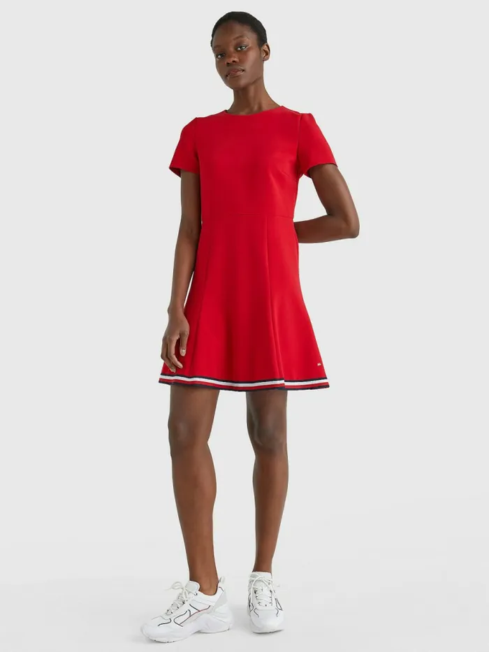 Tommy Hilfiger Signature Tape Fit And Flare Dress Primary Red Womens Dresses and Jumpsuits Fashion