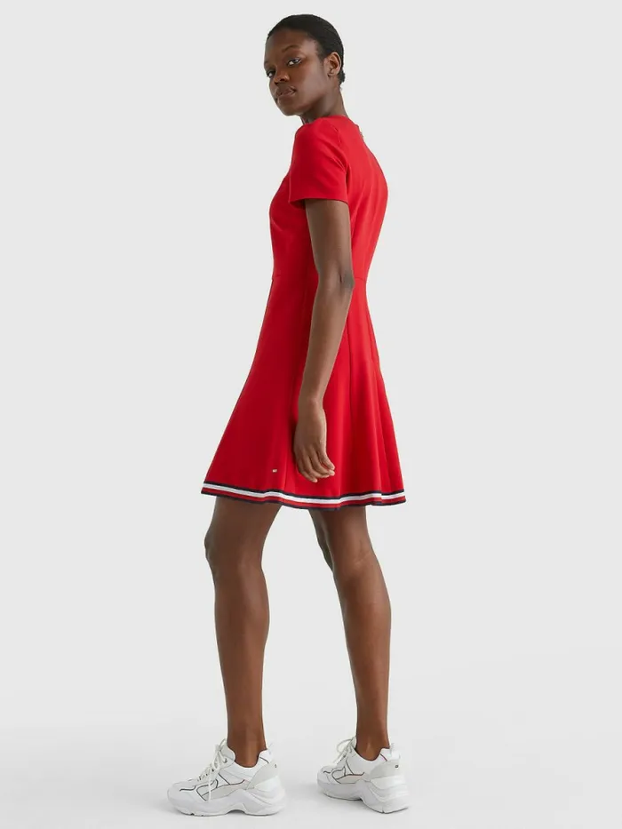 Tommy Hilfiger Signature Tape Fit And Flare Dress Primary Red Womens Dresses and Jumpsuits Fashion