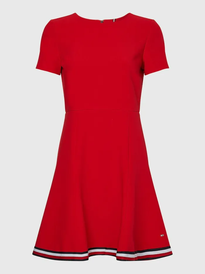 Tommy Hilfiger Signature Tape Fit And Flare Dress Primary Red Womens Dresses and Jumpsuits Fashion