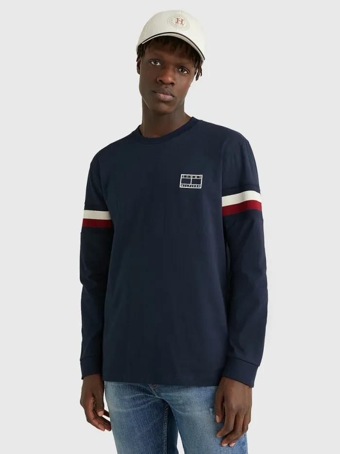 Tommy Hilfiger Signature Tape Long Sleeve TShirt Desert Sky Mens TShirts For Sale Tommy Hilfiger Signature Tape Long Sleeve TShirt Desert Sky Mens TShirts For Sale