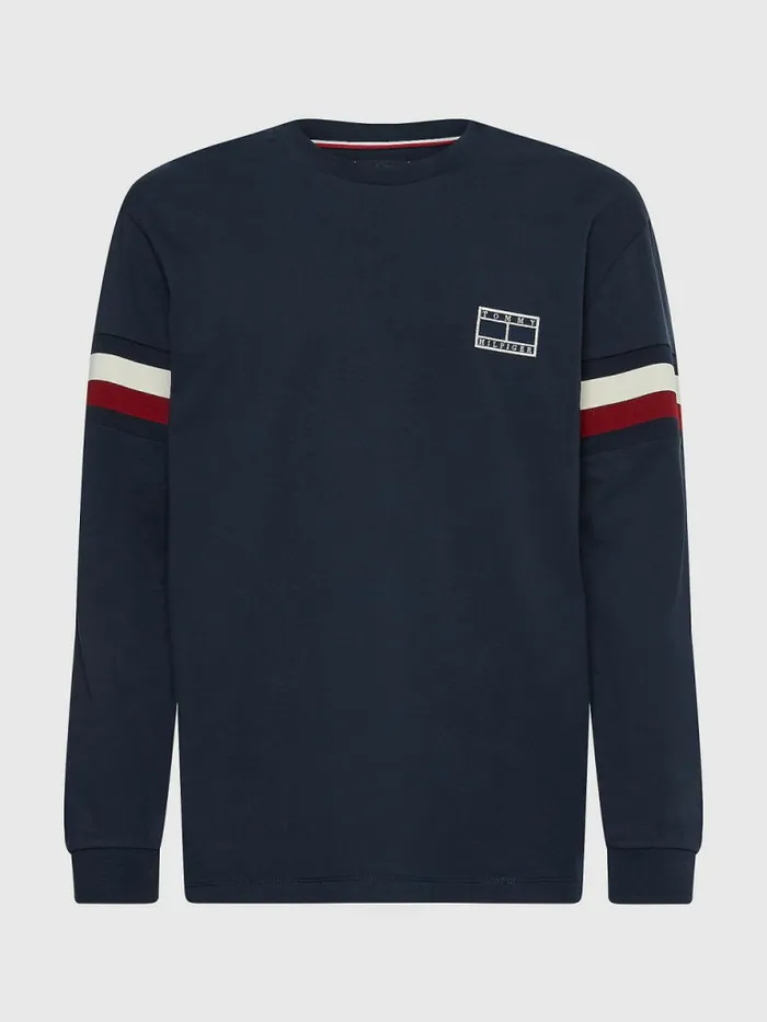 Tommy Hilfiger Signature Tape Long Sleeve TShirt Desert Sky Mens TShirts For Sale