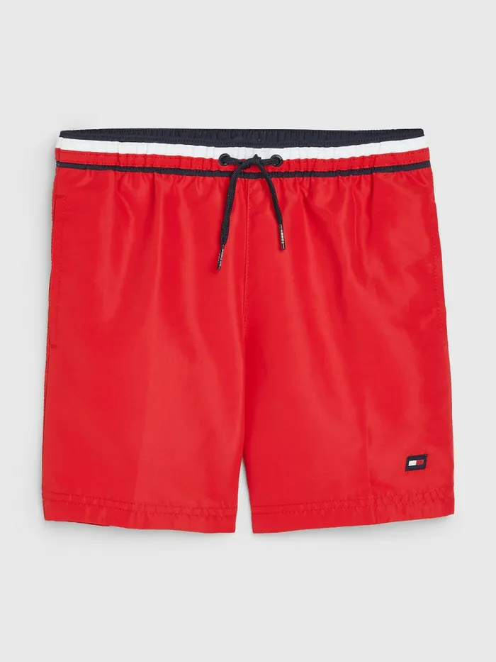Tommy Hilfiger Signature Tape Mid Length Swim Shorts Primary Red Boys Swimwear Gift for Friend Tommy Hilfiger Signature Tape Mid Length Swim Shorts Primary Red Boys Swimwear Gift for Friend