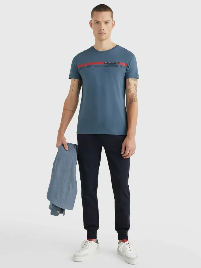 Tommy Hilfiger Signature Tape TShirt Charcoal Blue Mens TShirts Online