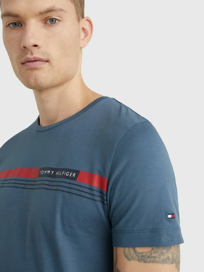 Tommy Hilfiger Signature Tape TShirt Charcoal Blue Mens TShirts Online