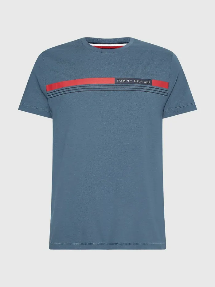 Tommy Hilfiger Signature Tape TShirt Charcoal Blue Mens TShirts Online