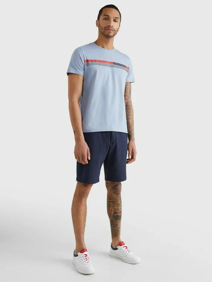 Tommy Hilfiger Signature Tape TShirt Daybreak Blue Mens TShirts Gift Ideas