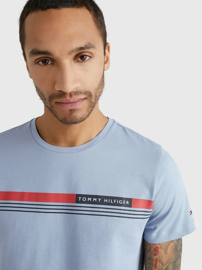 Tommy Hilfiger Signature Tape TShirt Daybreak Blue Mens TShirts Gift Ideas