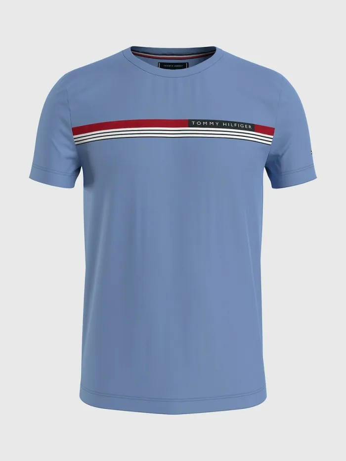 Tommy Hilfiger Signature Tape TShirt Daybreak Blue Mens TShirts Gift Ideas