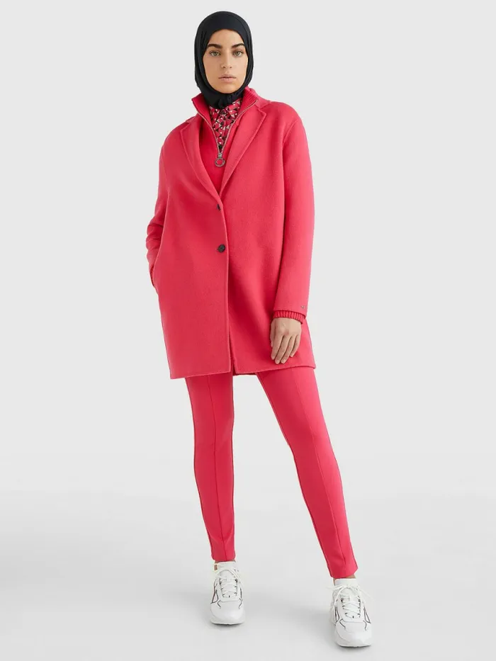Tommy Hilfiger Signature Undercollar Wool Blend Coat Pink Splendor Womens Coats and Jackets Near Me