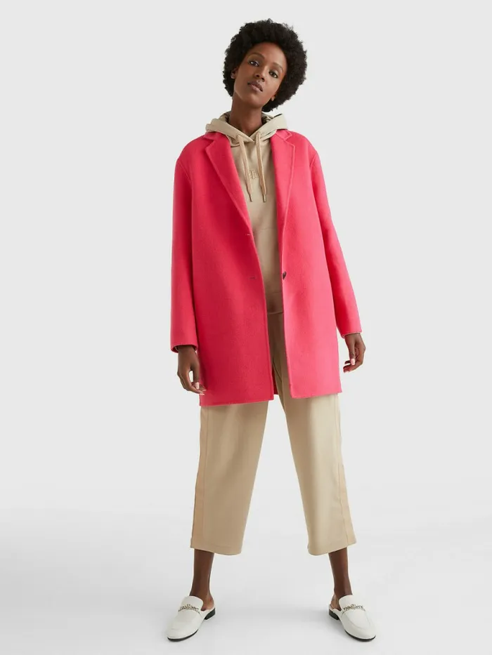 Tommy Hilfiger Signature Undercollar Wool Blend Coat Pink Splendor Womens Coats and Jackets Near Me