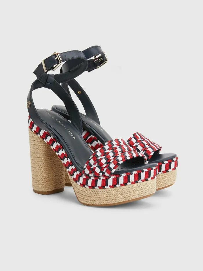 Tommy Hilfiger Signature Woven Webbing High Heel Sandals Rwb Womens Sandals Cheap On Sale Tommy Hilfiger Signature Woven Webbing High Heel Sandals Rwb Womens Sandals Cheap On Sale