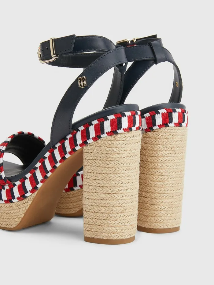 Tommy Hilfiger Signature Woven Webbing High Heel Sandals Rwb Womens Sandals Cheap On Sale