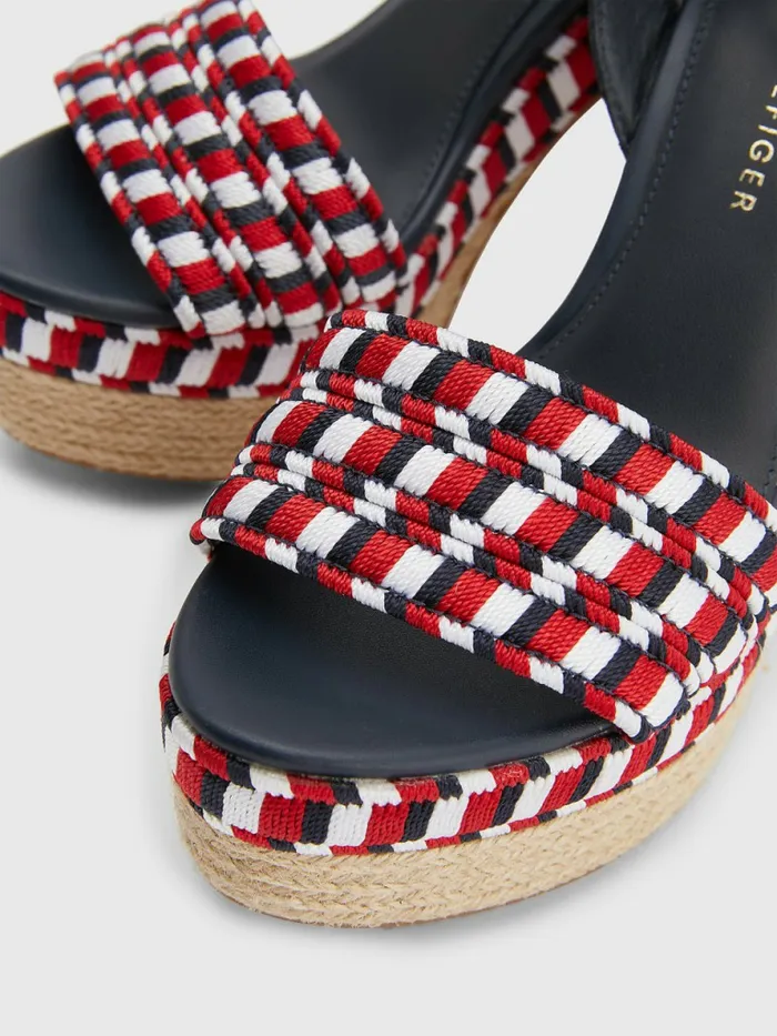 Tommy Hilfiger Signature Woven Webbing High Heel Sandals Rwb Womens Sandals Cheap On Sale