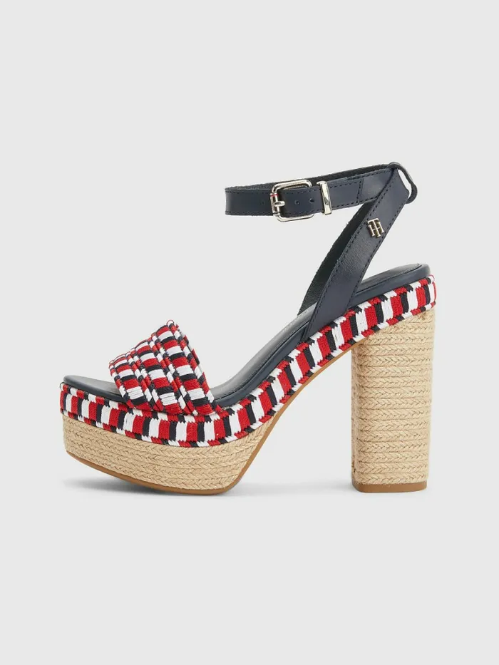 Tommy Hilfiger Signature Woven Webbing High Heel Sandals Rwb Womens Sandals Cheap On Sale