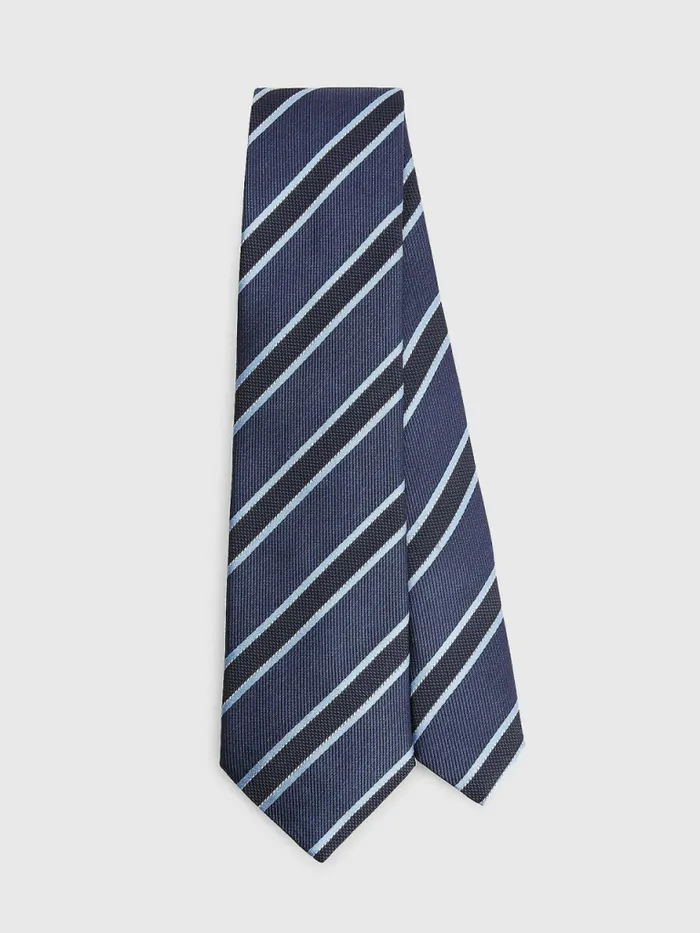 Tommy Hilfiger Silk Jacquard Stripe Tie NavyLight BlueWhite Mens Ties and Pocket Squares