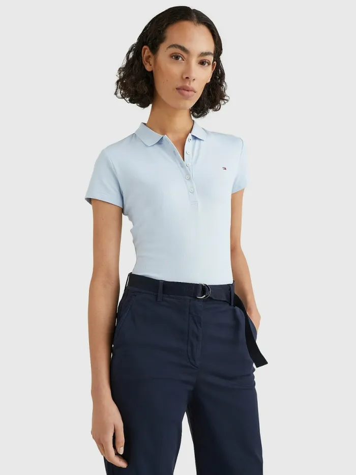 Tommy Hilfiger Slim Fit Polo Breezy Blue Womens Polo Shirts Fashion
