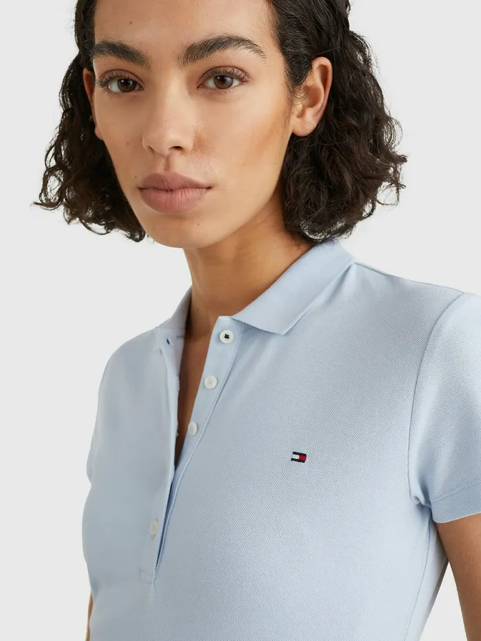 Tommy Hilfiger Slim Fit Polo Breezy Blue Womens Polo Shirts Fashion