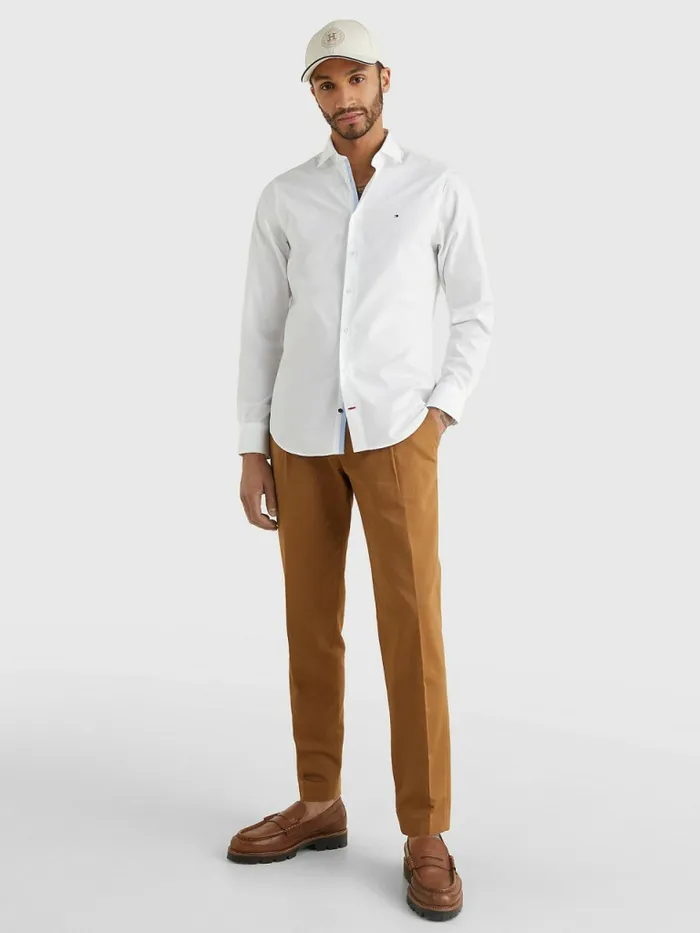 Tommy Hilfiger Slim Fit Poplin Shirt Bright White Mens Essentials