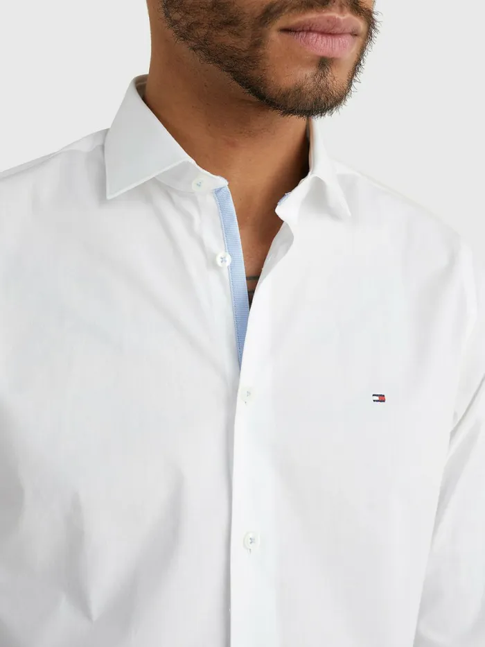 Tommy Hilfiger Slim Fit Poplin Shirt Bright White Mens Essentials