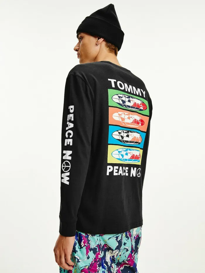 Tommy Hilfiger Smiley Long Sleeve TShirt Black Mens TShirts Online