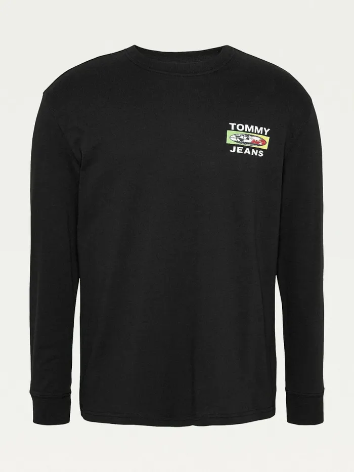 Tommy Hilfiger Smiley Long Sleeve TShirt Black Mens TShirts Online