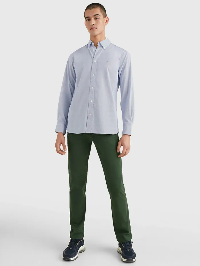 Tommy Hilfiger Solid Print Regular Fit Poplin Shirt Optic WhiteWedge Blue Mens Shirts Cheap On Sale