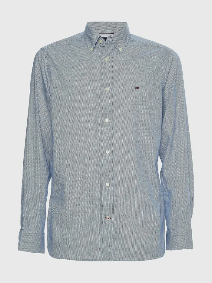 Tommy Hilfiger Solid Print Regular Fit Poplin Shirt Optic WhiteWedge Blue Mens Shirts Cheap On Sale