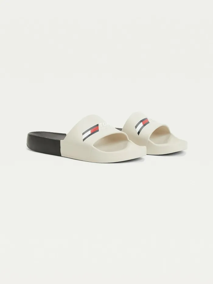 Tommy Hilfiger Sport ColourBlocked Logo Pool Slides White Dove Womens Sandals For Sale Tommy Hilfiger Sport ColourBlocked Logo Pool Slides White Dove Womens Sandals For Sale