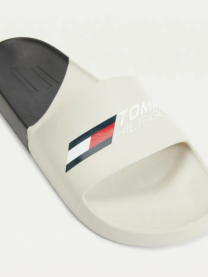 Tommy Hilfiger Sport ColourBlocked Logo Pool Slides White Dove Womens Sandals For Sale